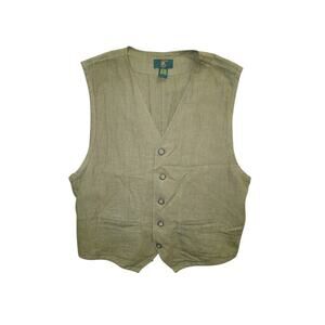Vintage Club Room Linen blend Vest size Large Olive Green Adjustable Back Buckle